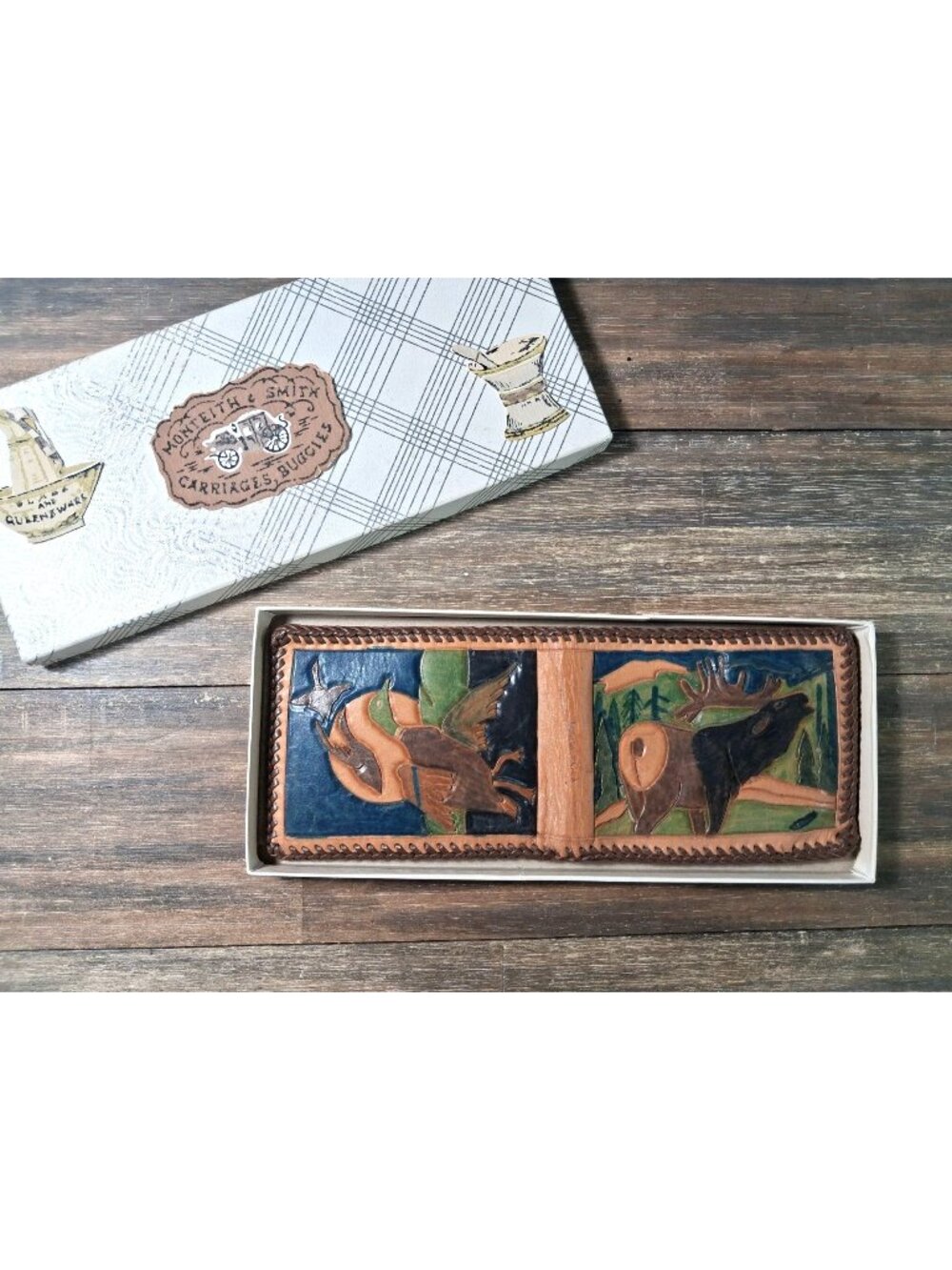Dad Hand Tooled Leather Men's Wallet Bifold Duck Moose Wildlife Vintage